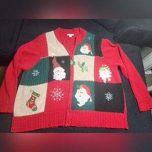 Women's Red & Green Ugly Christmas Santa Cardigan-Style Sweater Size 3X